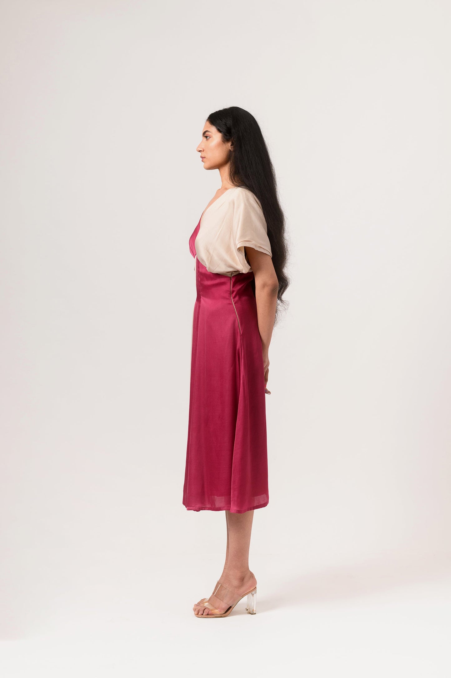 Wine-Ecru Square Dress