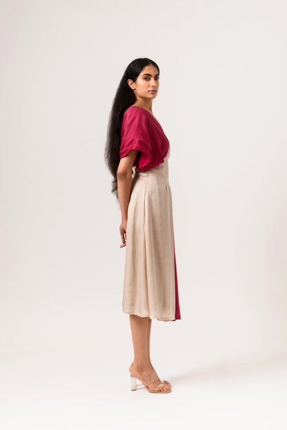 Wine-Ecru Square Dress