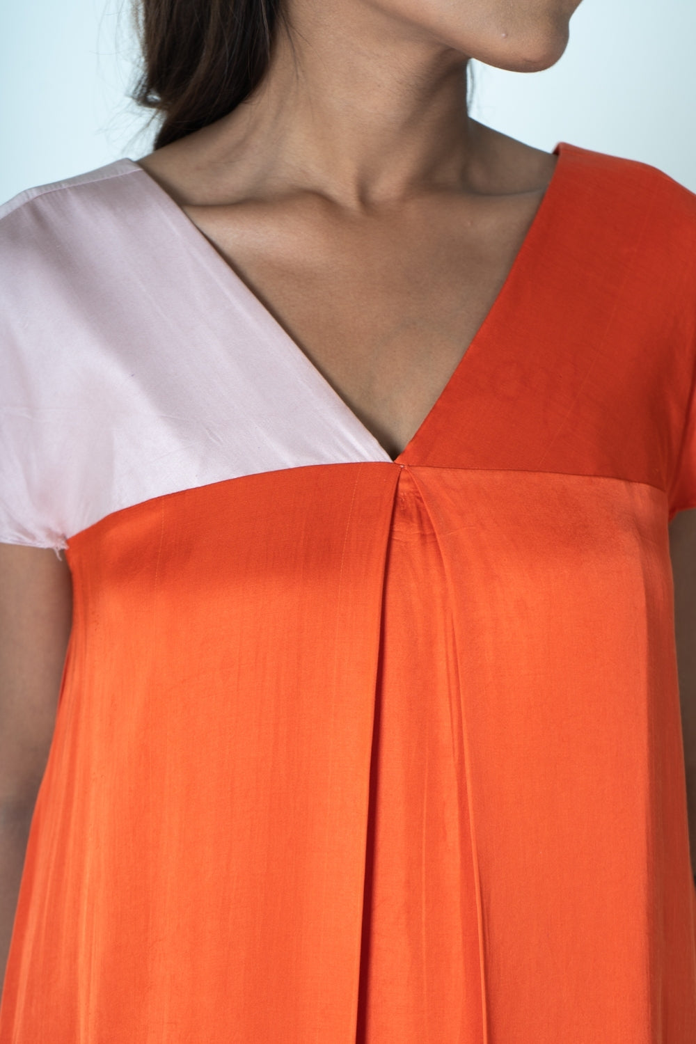 Orange-Pink Color-Block Short Dress