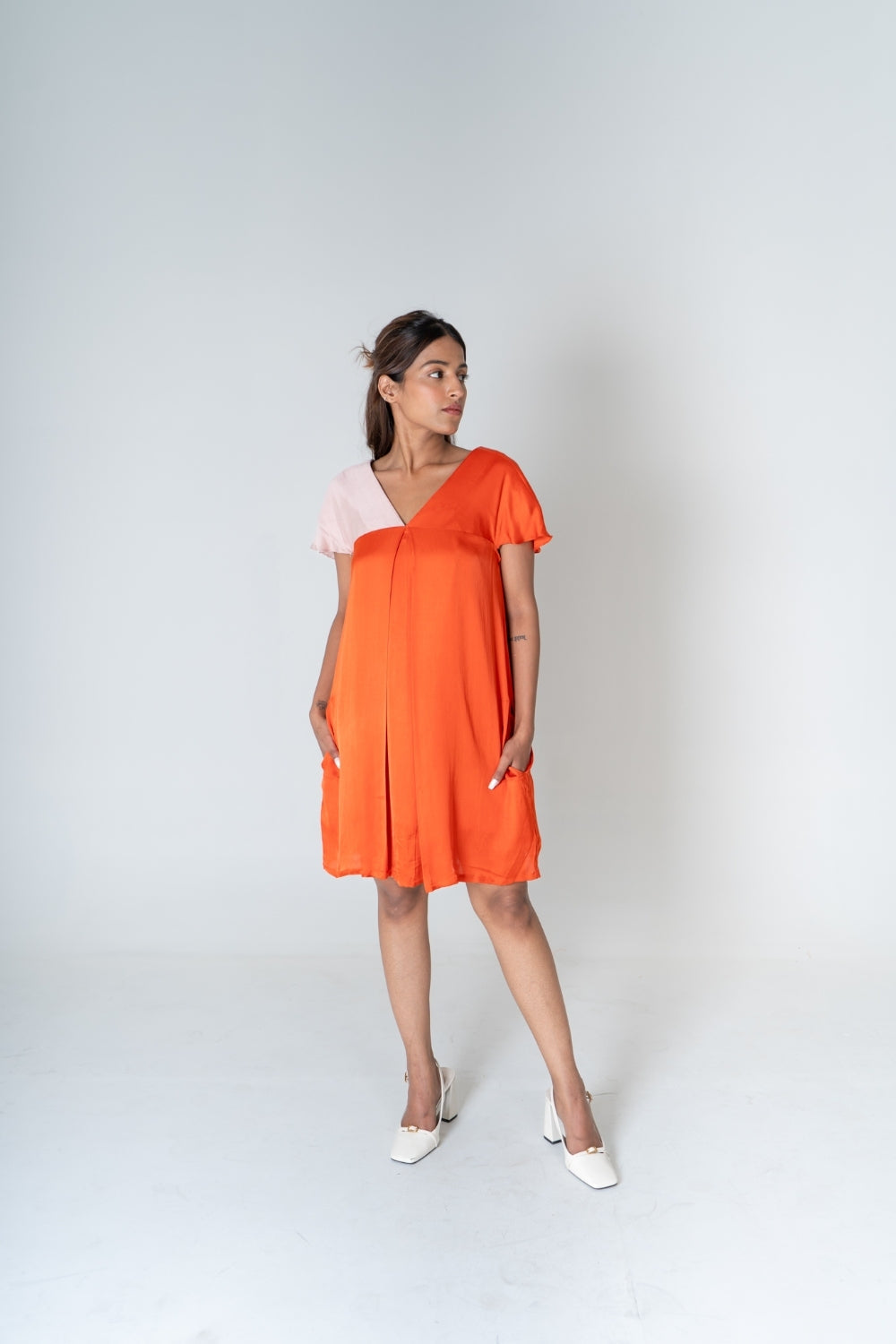 Orange-Pink Color-Block Short Dress