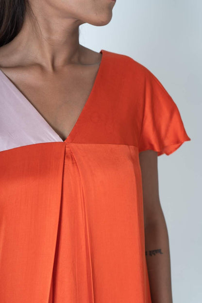 Orange-Pink Color-Block Short Dress