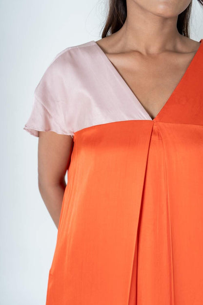 Orange-Pink Color-Block Short Dress