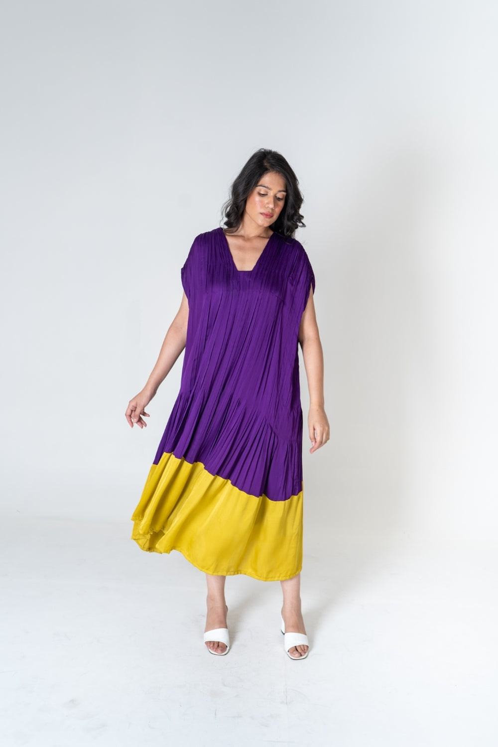 Purple-Yellow Color-Blocked Dress