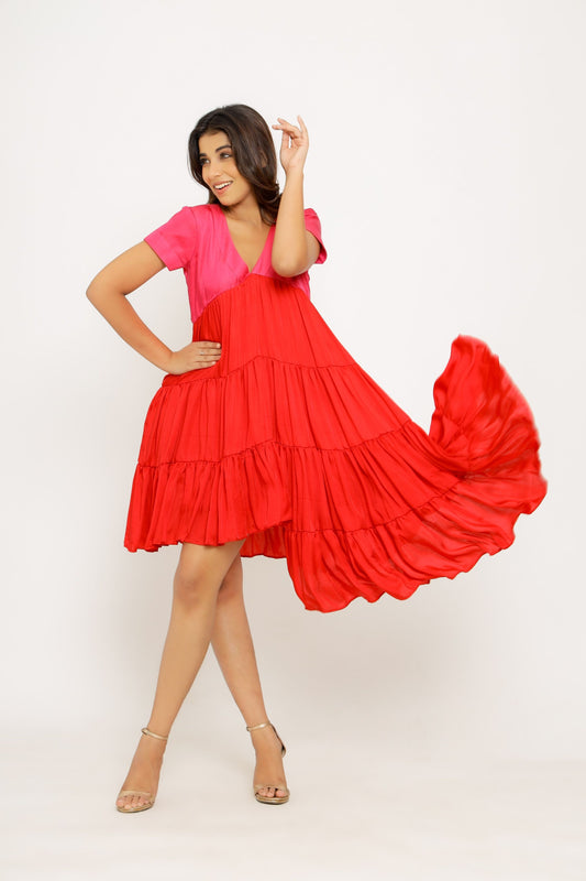 Red-Pink Asymmetrical Dress