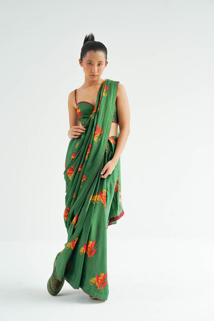 Green Firefly Saree With Blouse