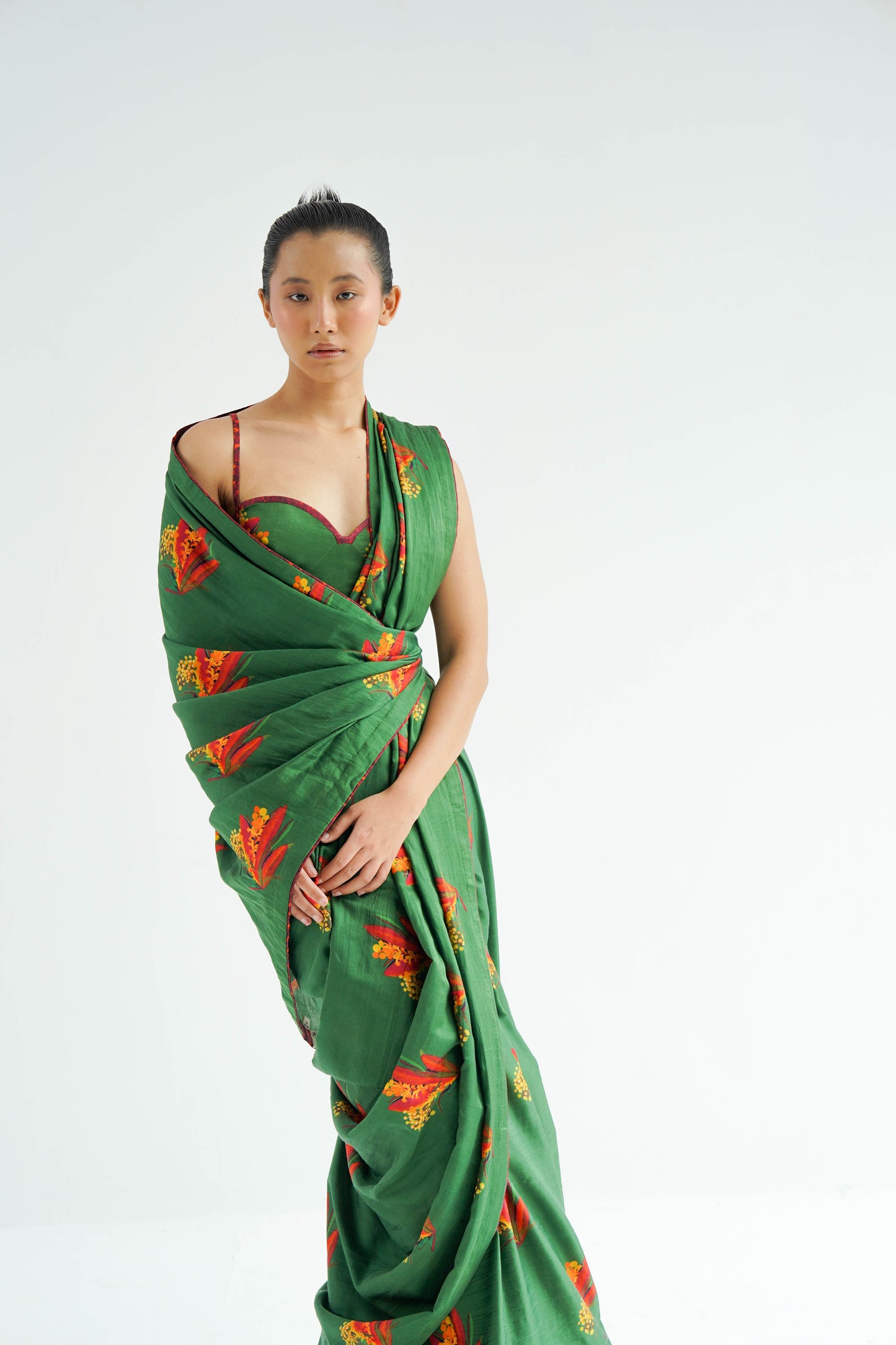 Green Firefly Saree With Blouse