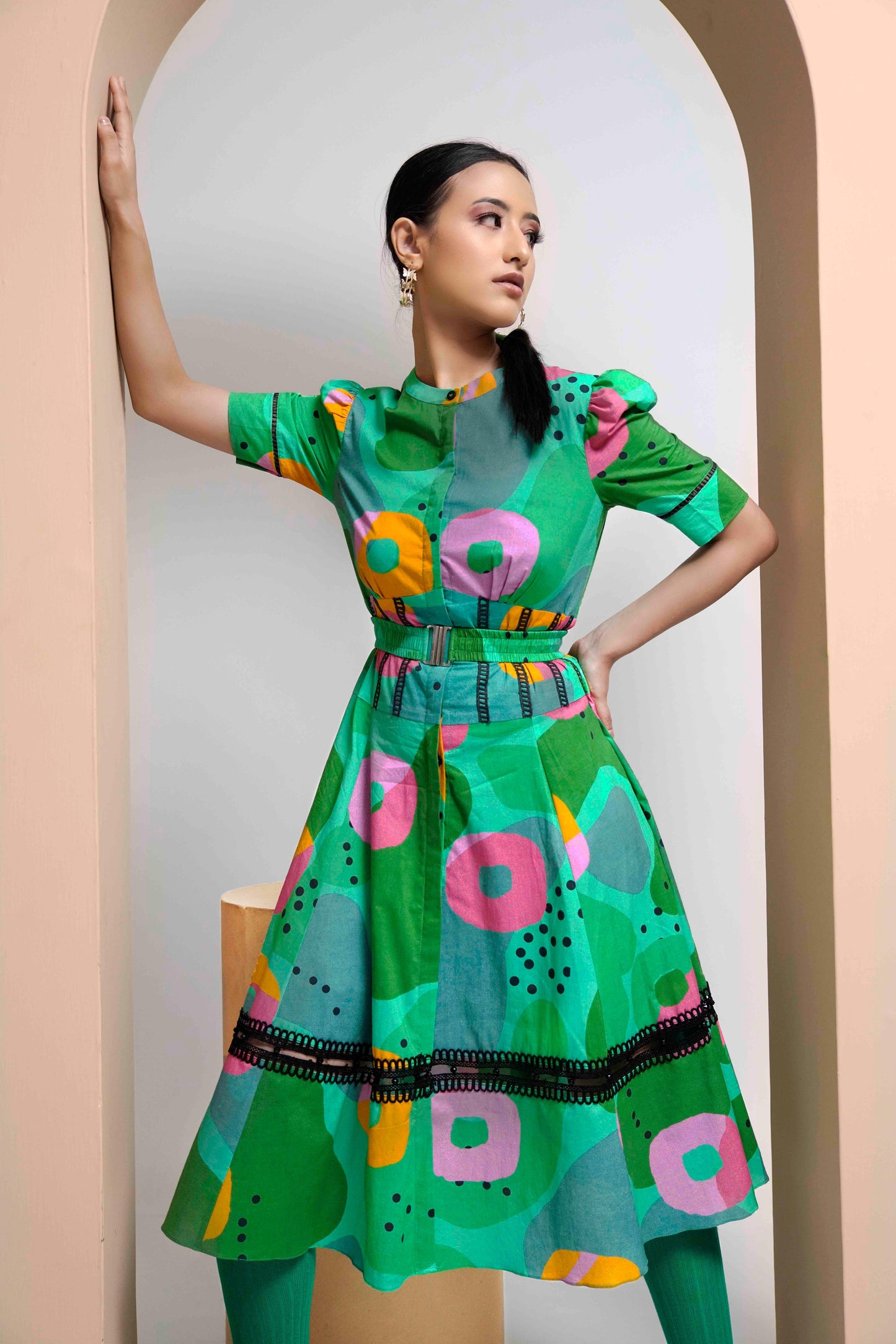 Julie Dress (Green Print )