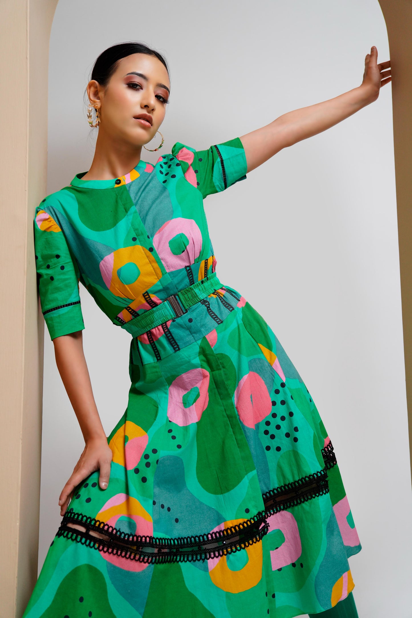 Julie Dress (Green Print )