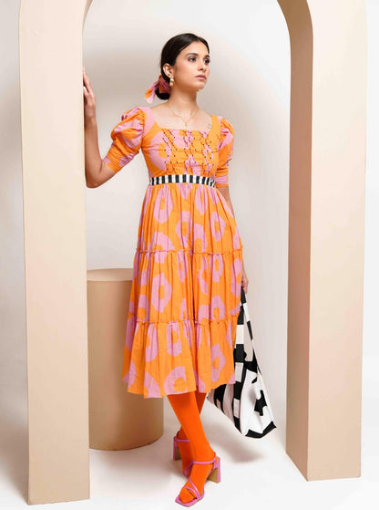 Lily Dress (Tie and Dye- Pink Orange)