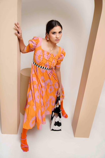 Lily Dress (Tie and Dye- Pink Orange)