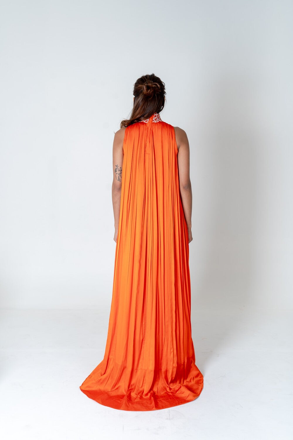 Orange-Pink Braided Halter Neck Gather Gown