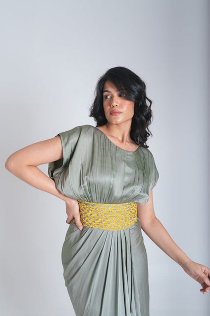 Yellow-Green Braided Cocktail Gown