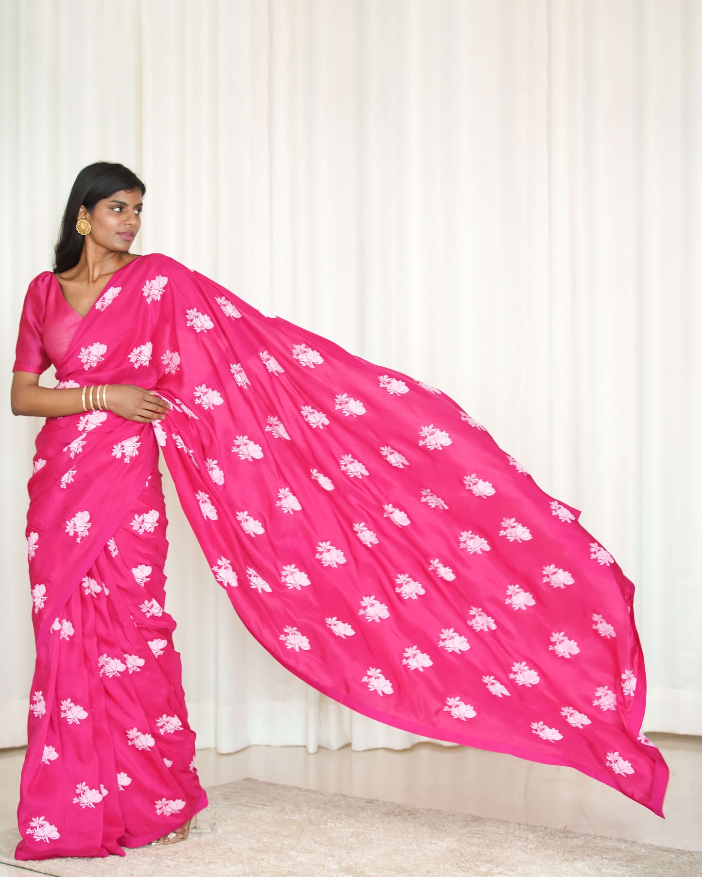 Printed Fuchsia Sari