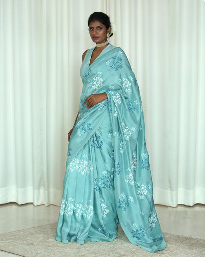 Printed Blue Sari