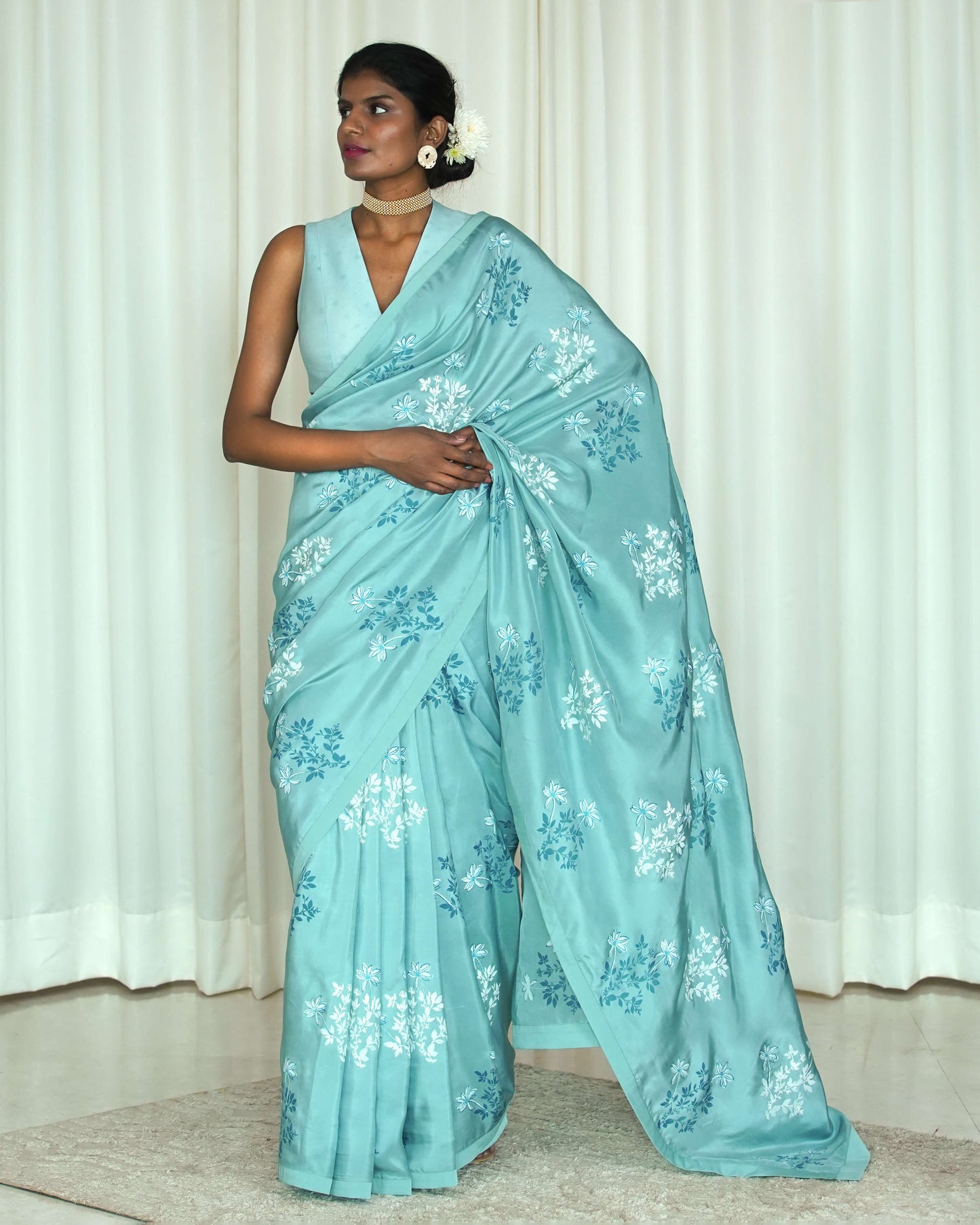 Printed Blue Sari