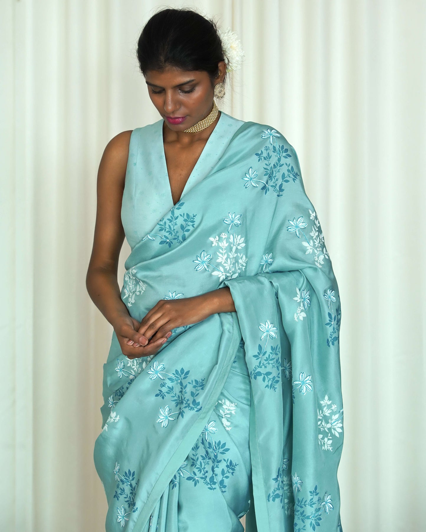 Printed Blue Sari