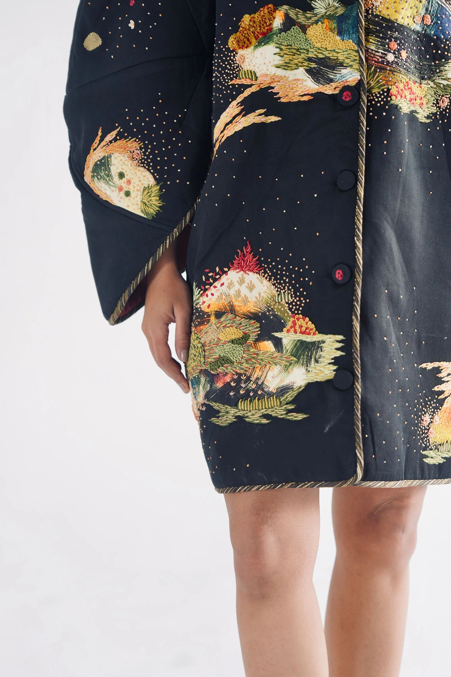 Soot Black Puffer Embroidered Jacket