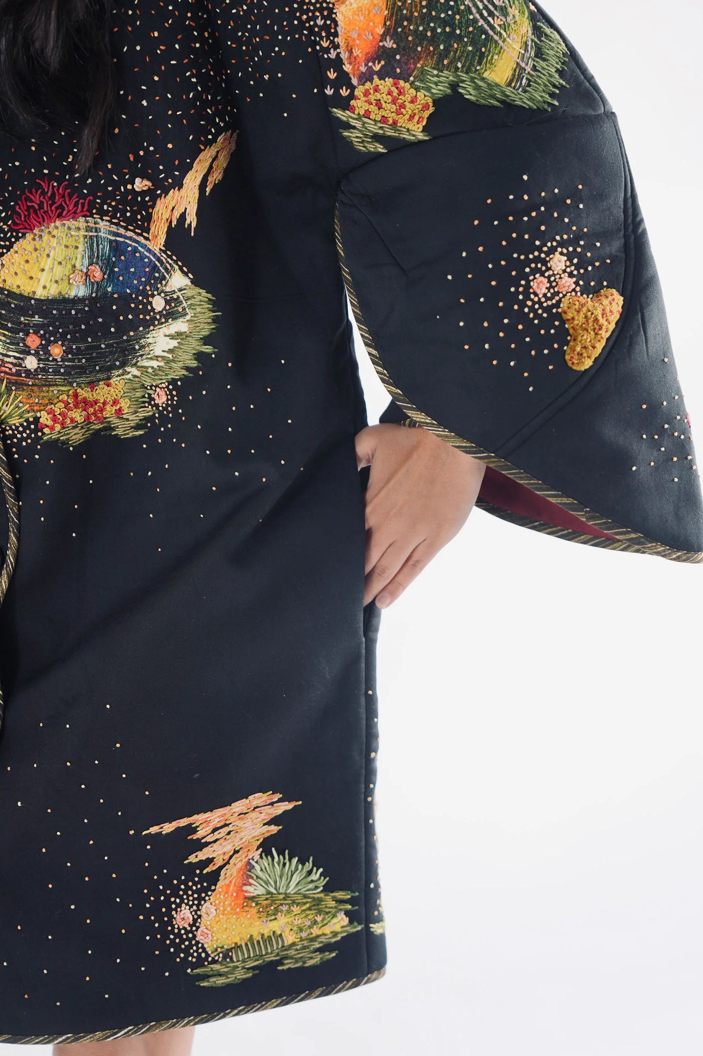 Soot Black Puffer Embroidered Jacket