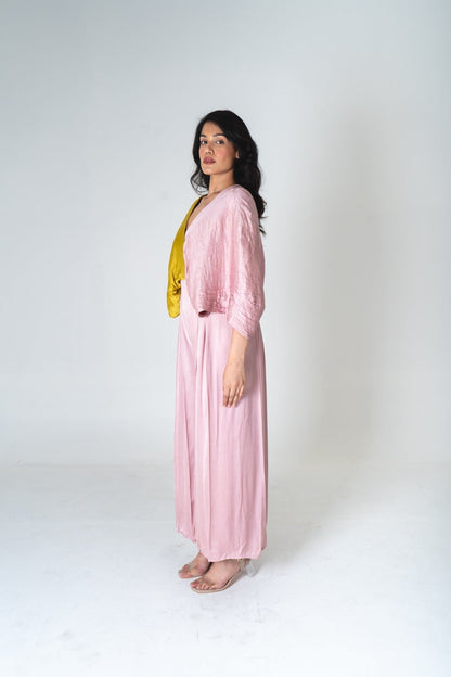 Pink-Yellow Color-Blocked Jumpsuit