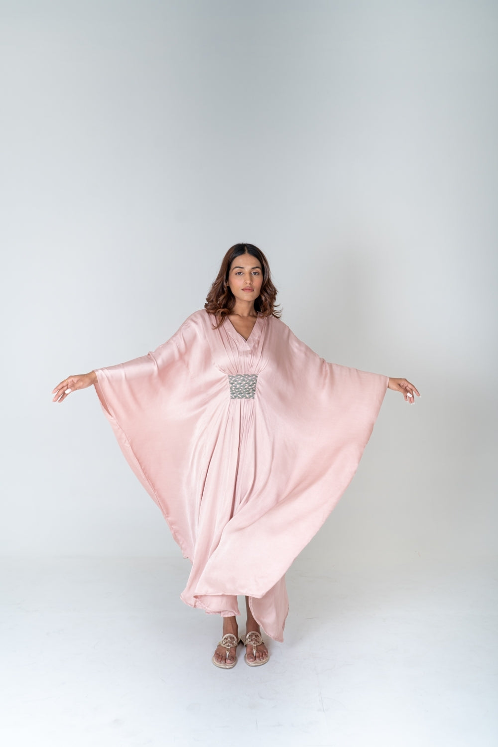 Pink-Green Braided Long Kaftan