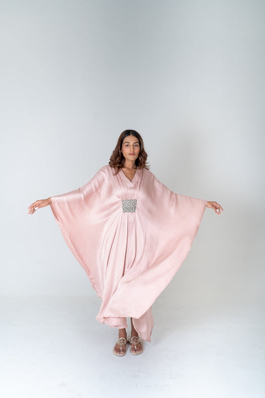 Pink-Green Braided Long Kaftan