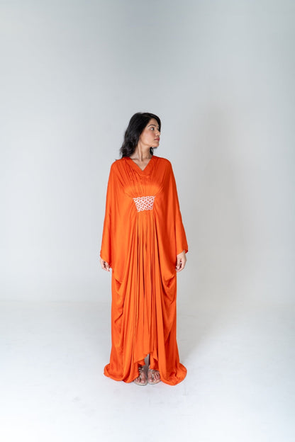 Orange-Pink Braided Long Kaftan