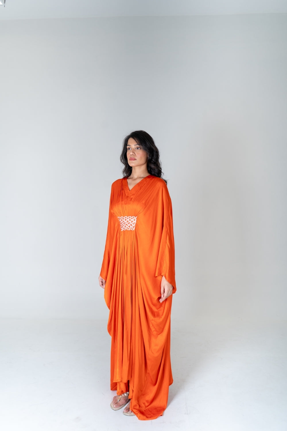 Orange-Pink Braided Long Kaftan