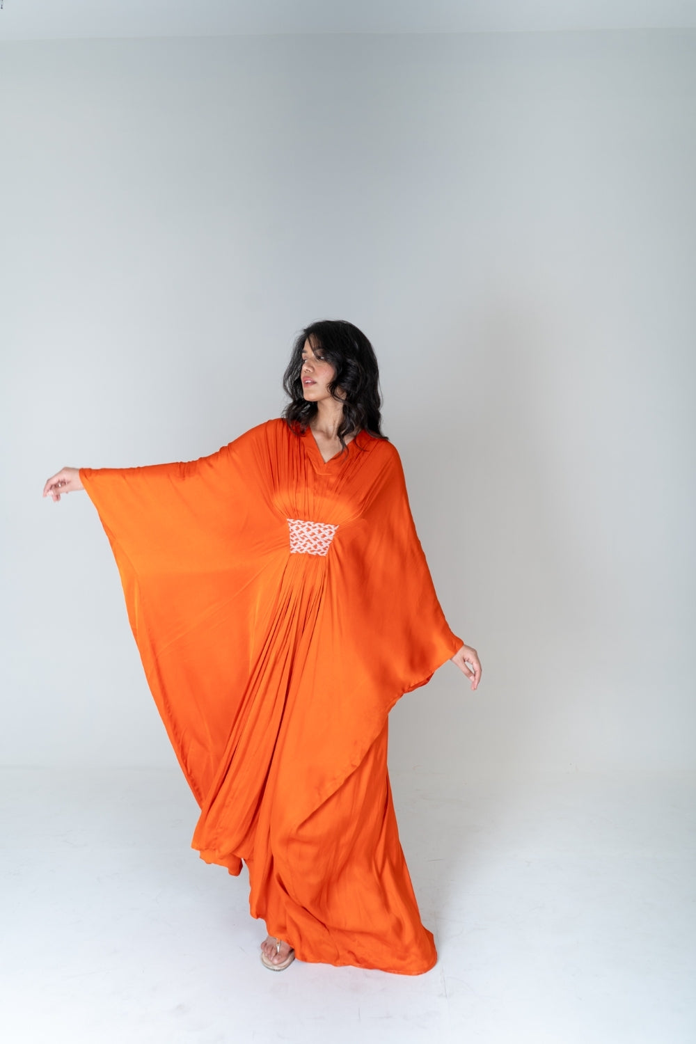 Orange-Pink Braided Long Kaftan