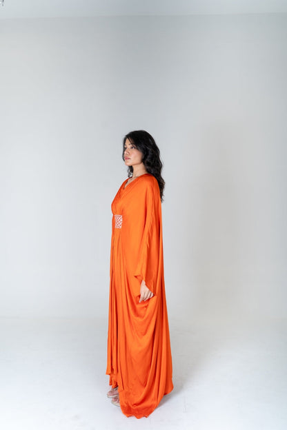 Orange-Pink Braided Long Kaftan