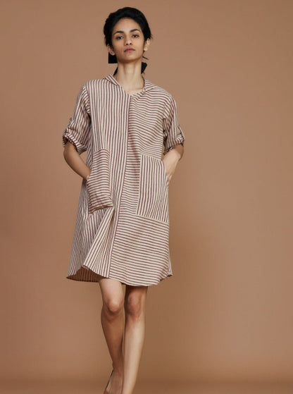 Ivory With Mauve Striped Hooded Dress