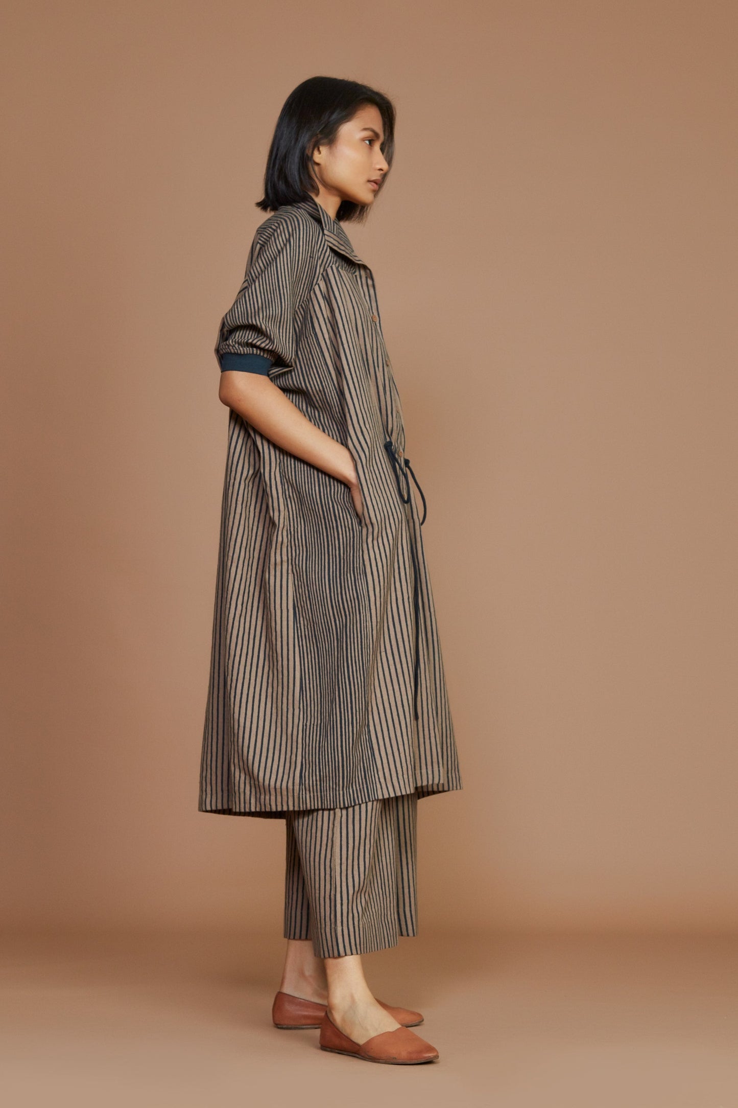 Brown with Charcoal Striped Kaftan Dress