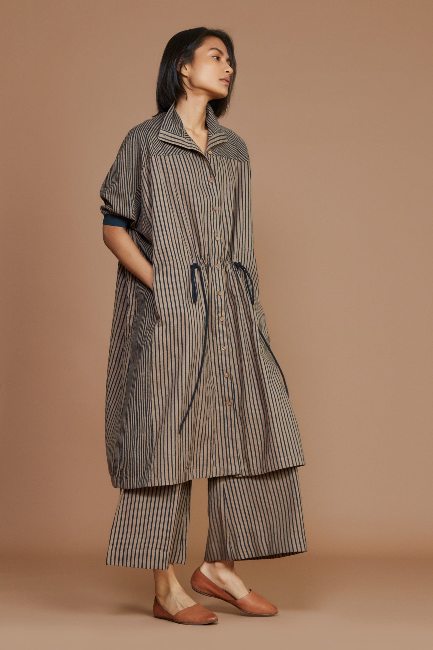 Brown with Charcoal Striped Kaftan Dress