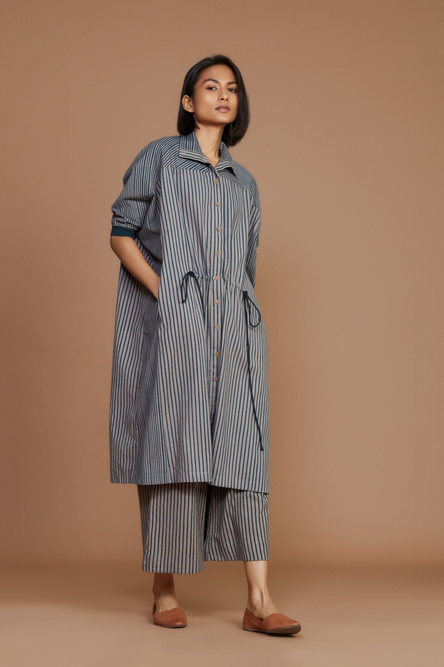 Grey with Charcoal Striped Kaftan Dress