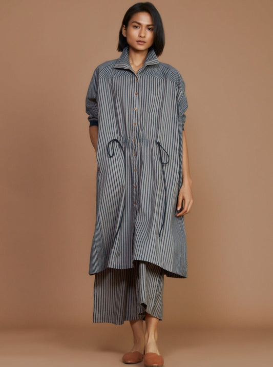 Grey with Charcoal Striped Kaftan Dress