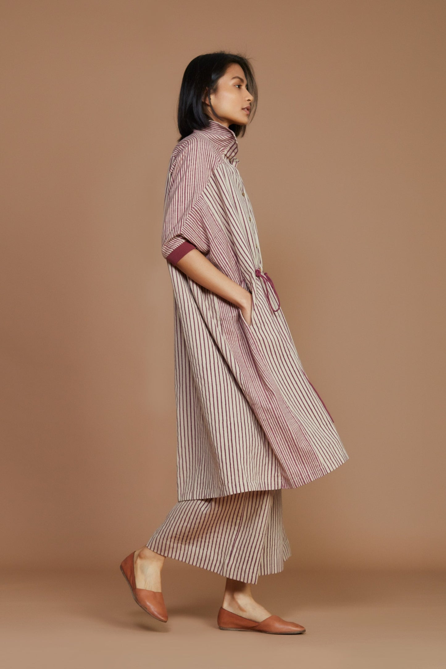 Ivory With Mauve Striped Kaftan Dress