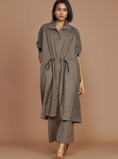 Brown With Charcoal Striped Kaftan Co-Ord Set