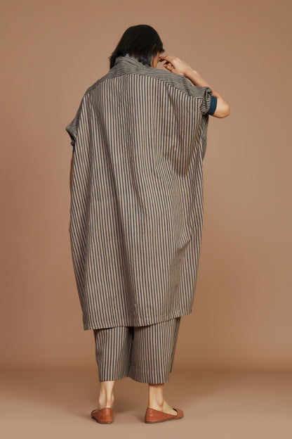 Brown With Charcoal Striped Kaftan Co-Ord Set