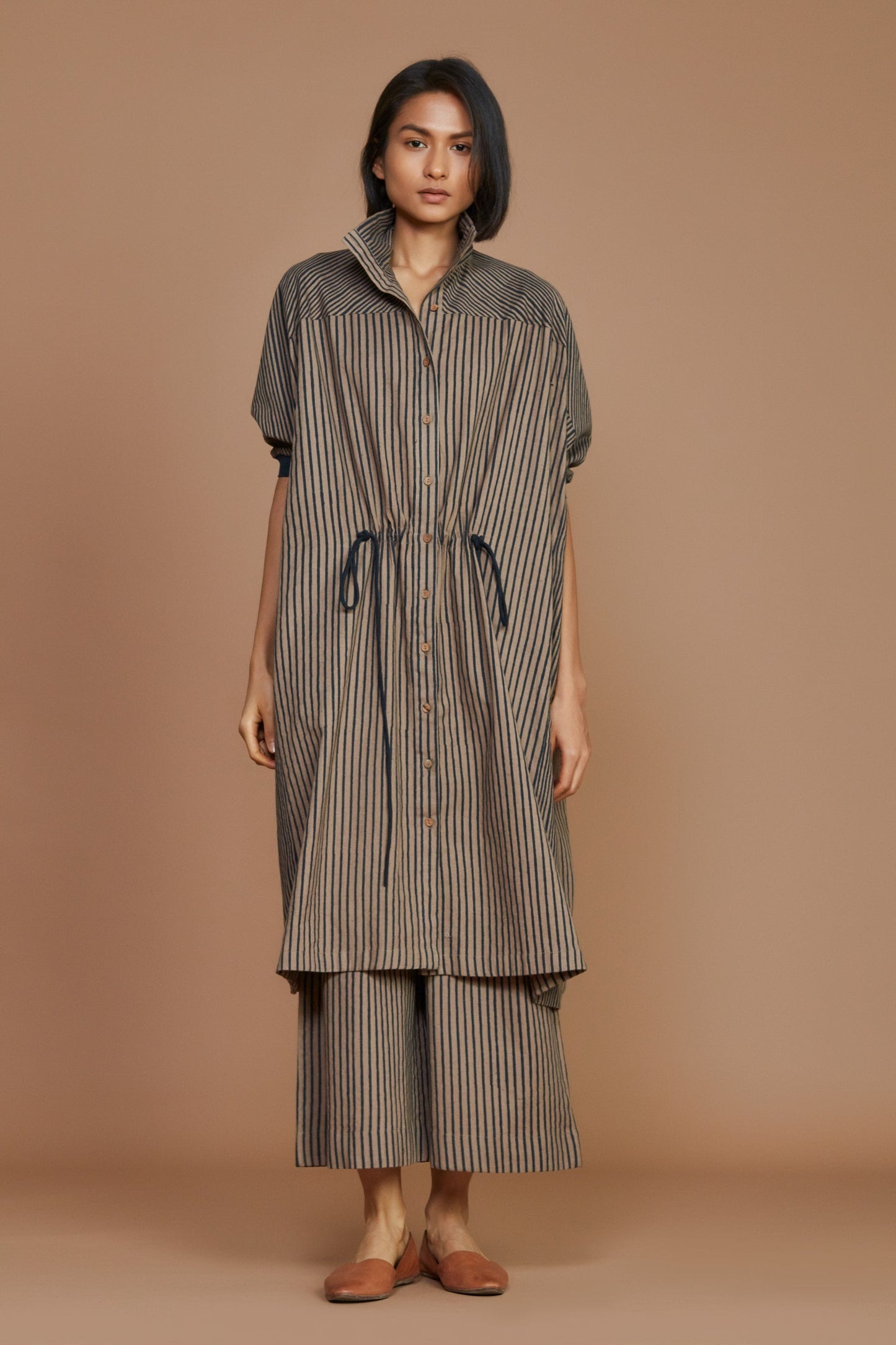 Brown With Charcoal Striped Kaftan Co-Ord Set