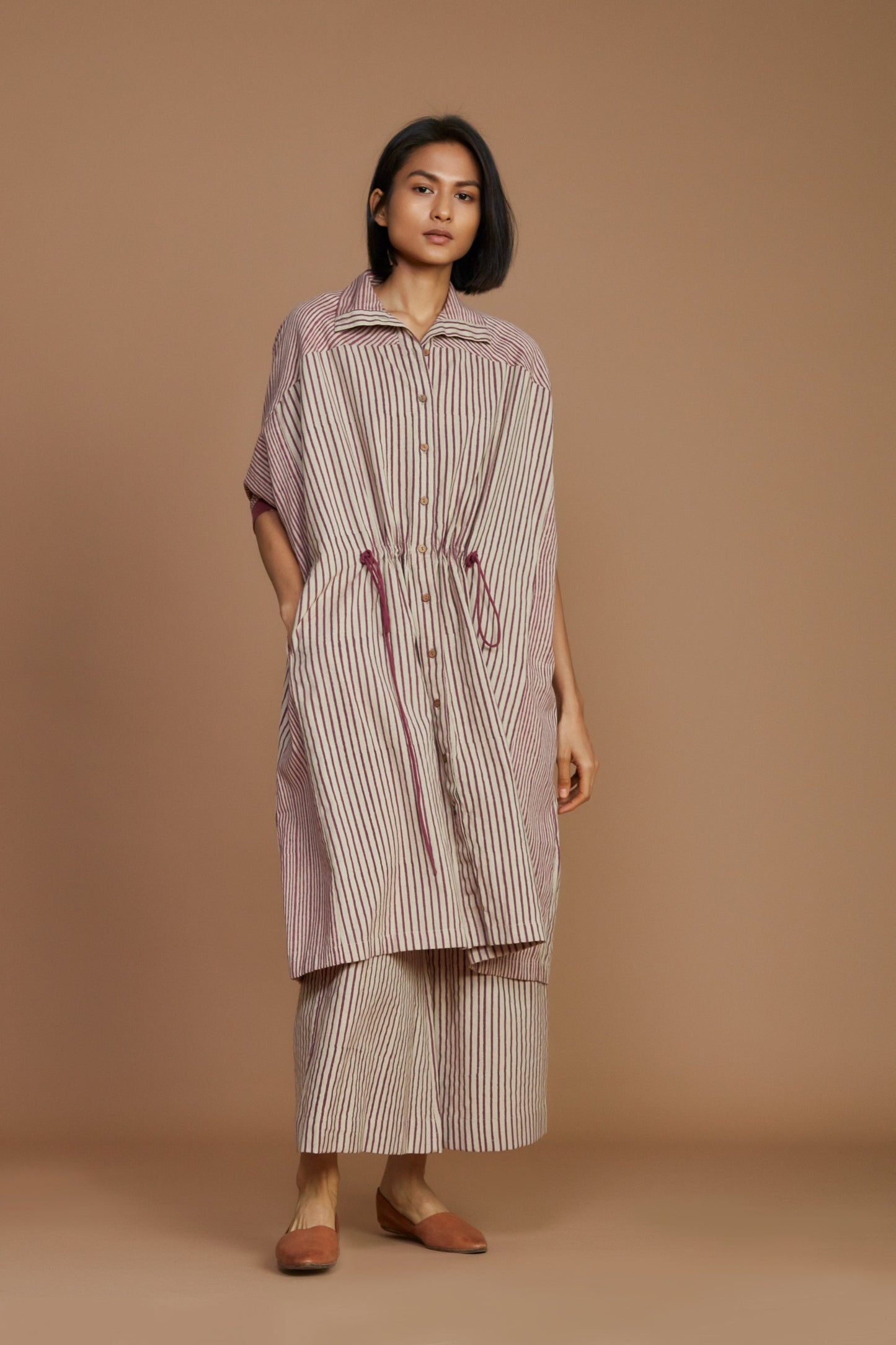 Ivory With Mauve Striped Kaftan Co-Ord Set