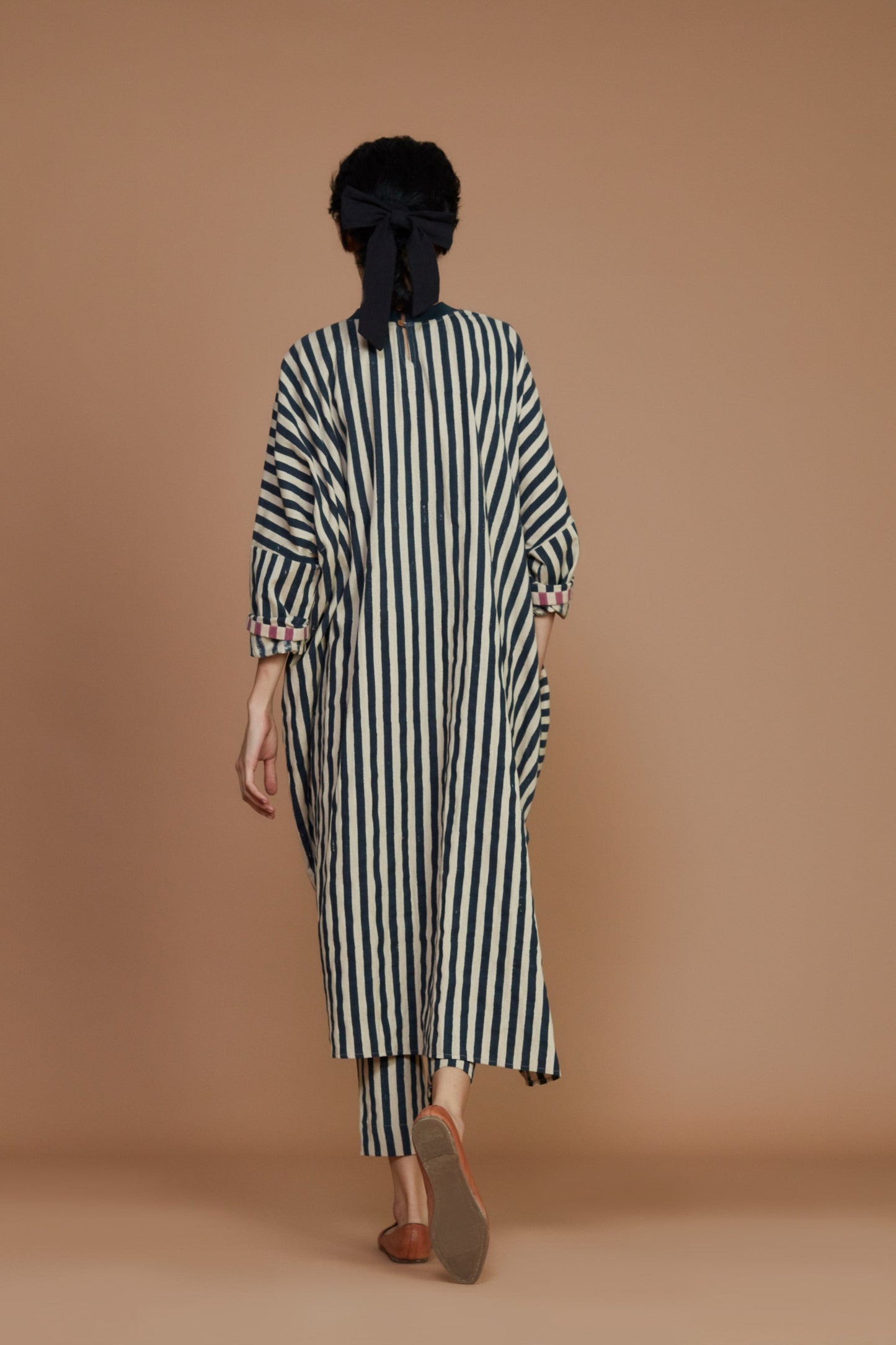 Ribbed Cowl Tunic Striped Ivory Dress