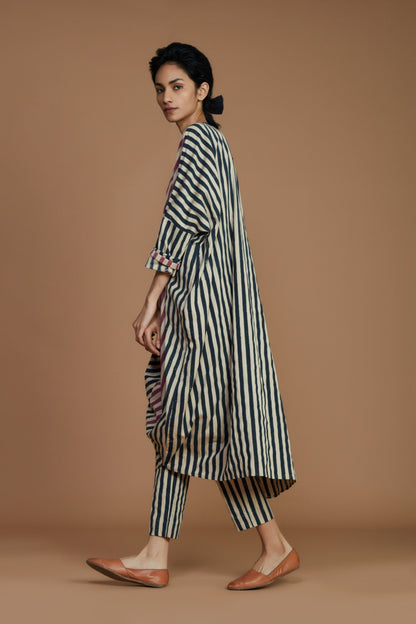 Ribbed Cowl Tunic Striped Ivory Dress