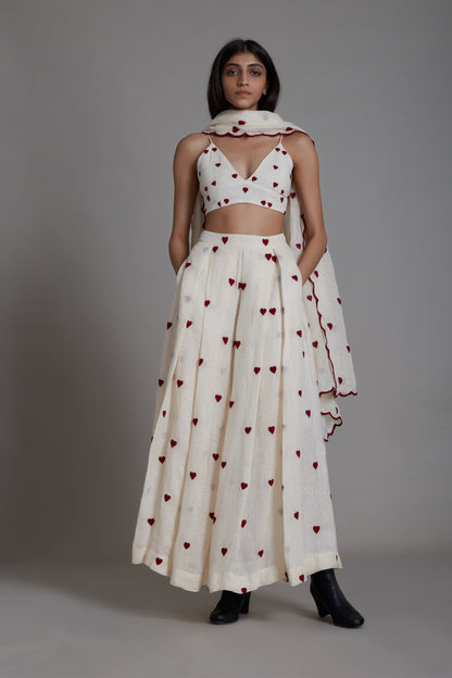 Heart Lehenga Set-Oatmeal