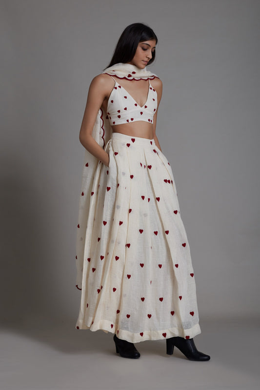 Heart Counter Lehenga Set-Oatmeal (3 PCS)