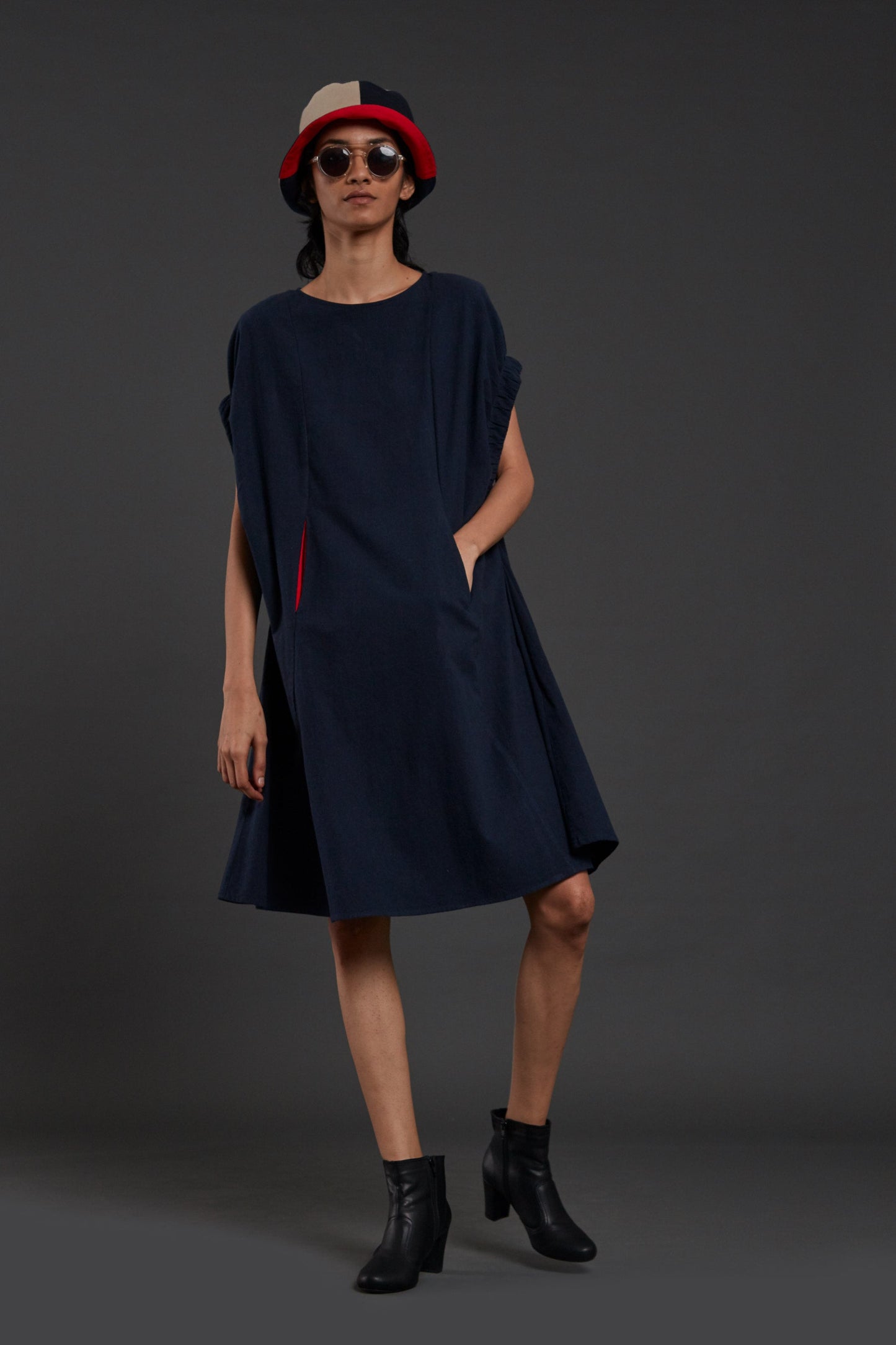 Navy Blue Pocket Dress