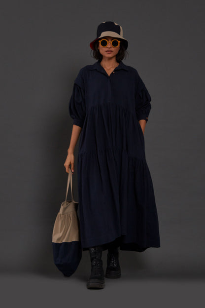 Navy Blue Tiered Shirt Dress