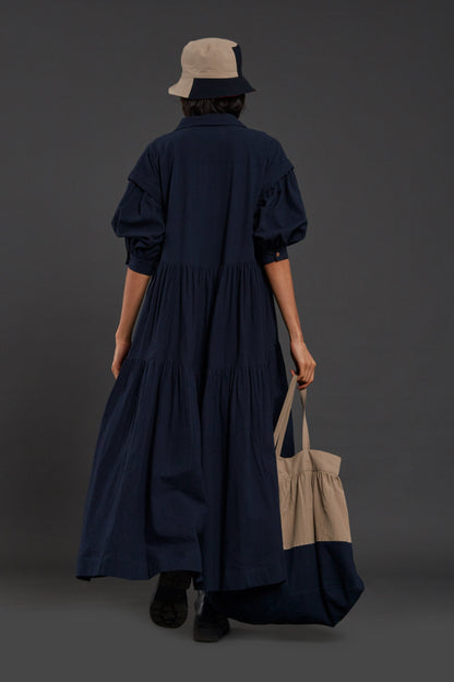 Navy Blue Tiered Shirt Dress