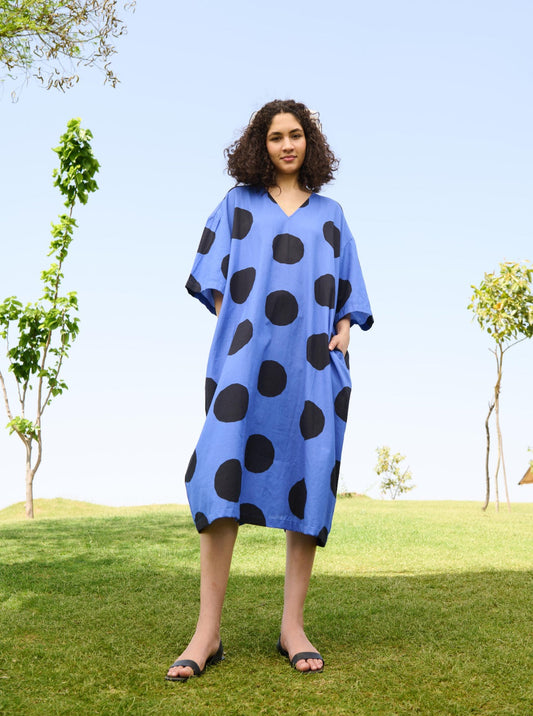 Marie Dress (Small Polka Blue)