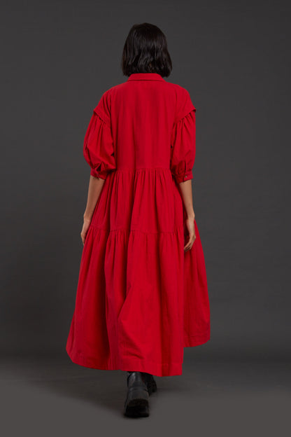 Red Tiered Shirt Dress