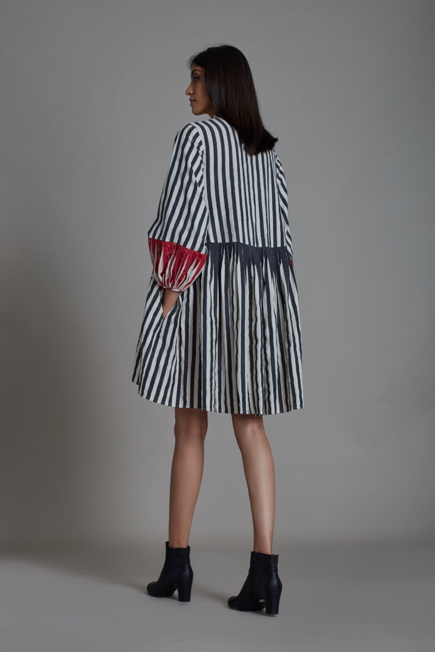 Uno Stripe Dress-Black with Red