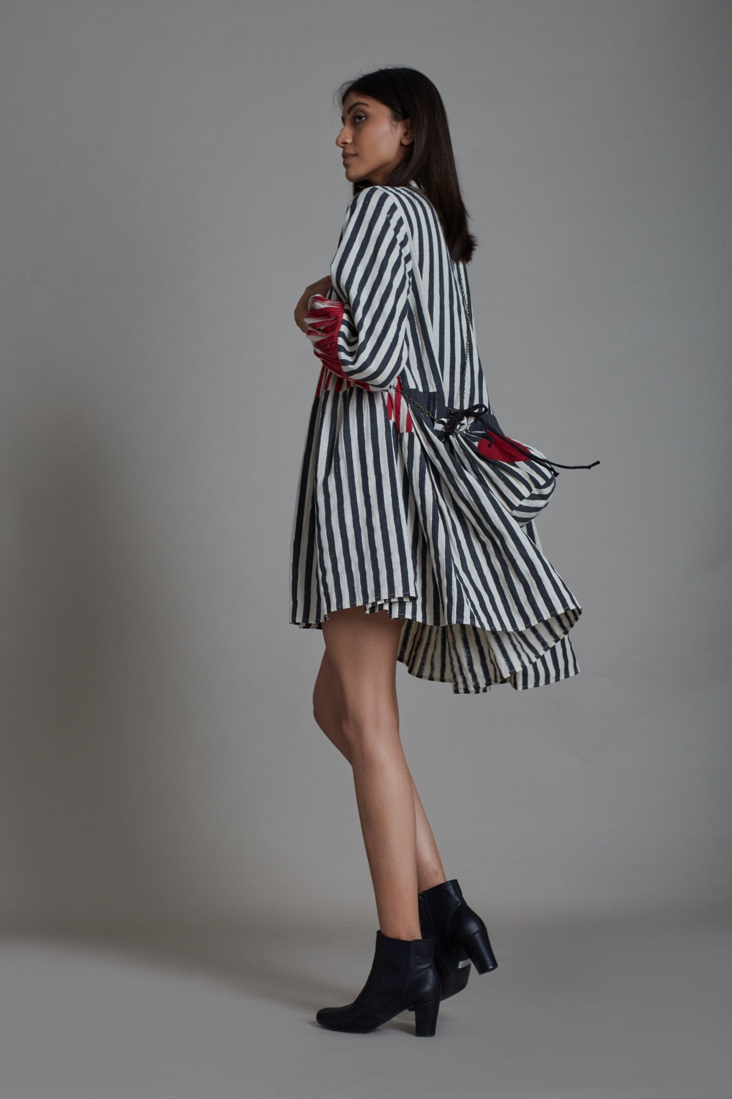 Uno Stripe Dress-Black with Red